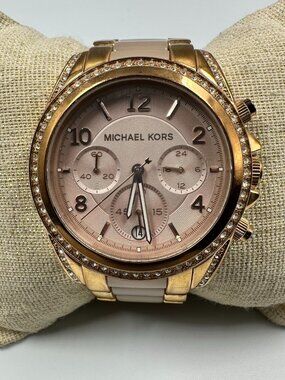 Michael Kors Blair Watch Women Rose Gold Tone 41MM Crystals New Battery 6.5"